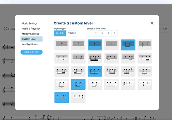 Custom level creation interface for advanced practice