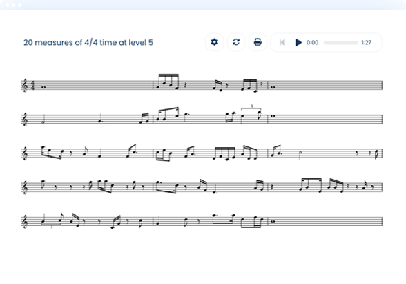 Melody practice screen with musical notes and clef selection